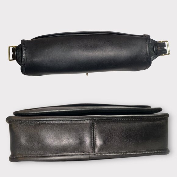 VTG Coach Pocket Bag 9875 Black Leather Brass Turnlock Shoulder Purse 1990 USA - Picture 9 of 12